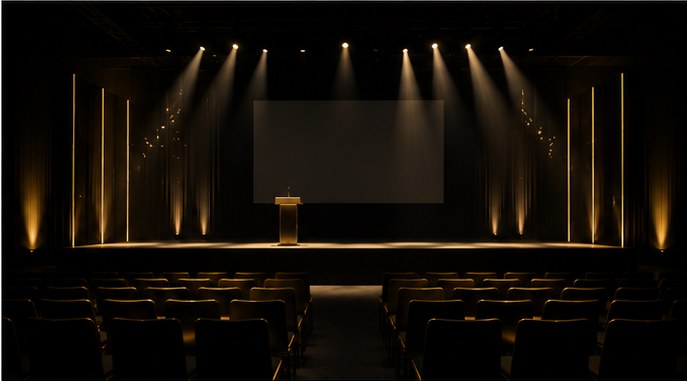Podium met gouden spotlights